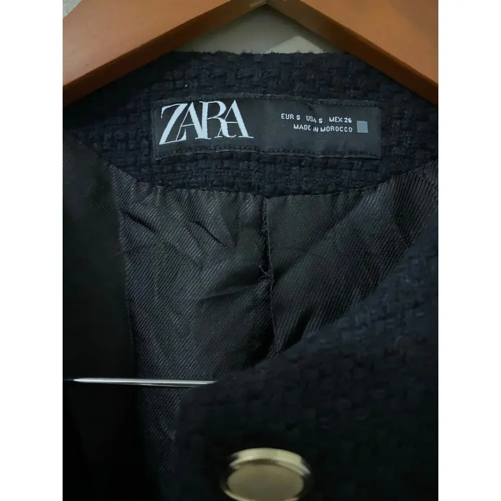 Zara Structured Blazer Lady Jacket Small Black Belted Gold Buttons Preppy Trendy - Picture 10 of 16